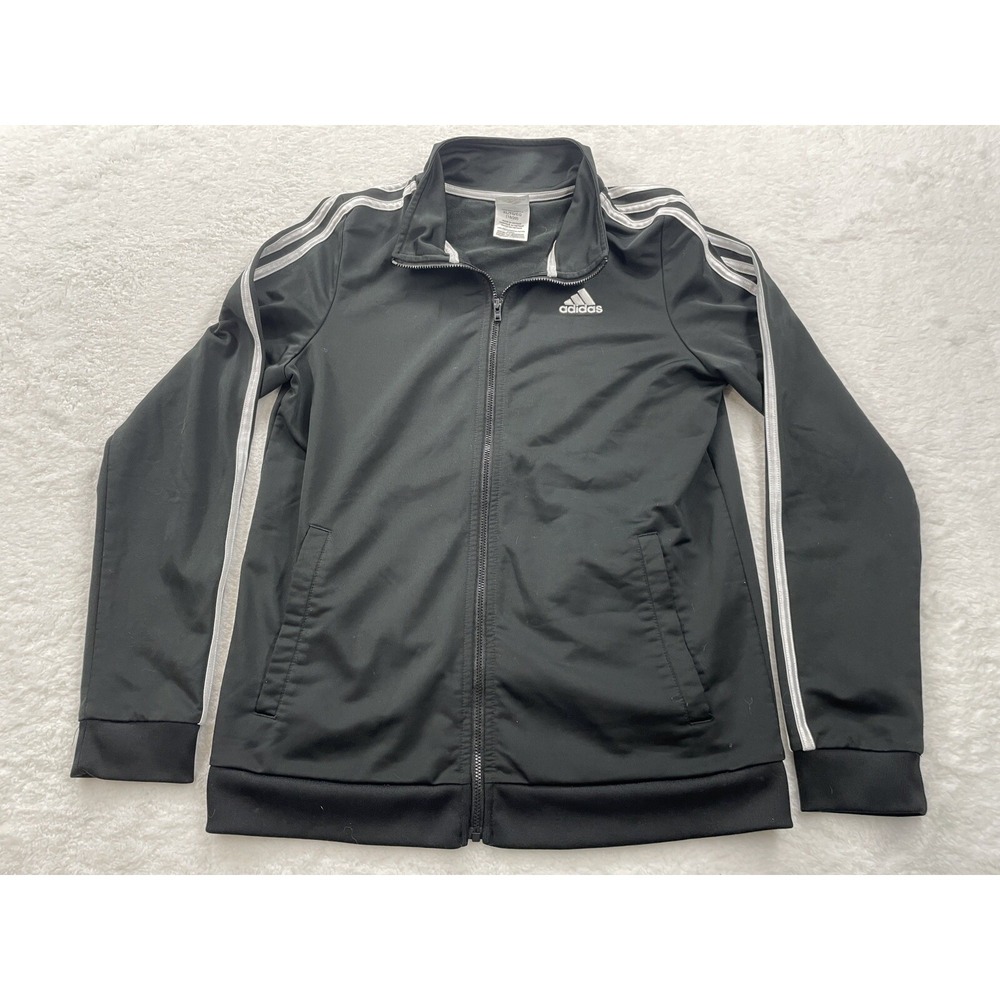 Adidas Kids Black White Striped Full Zip Track Jacket XL 18-20